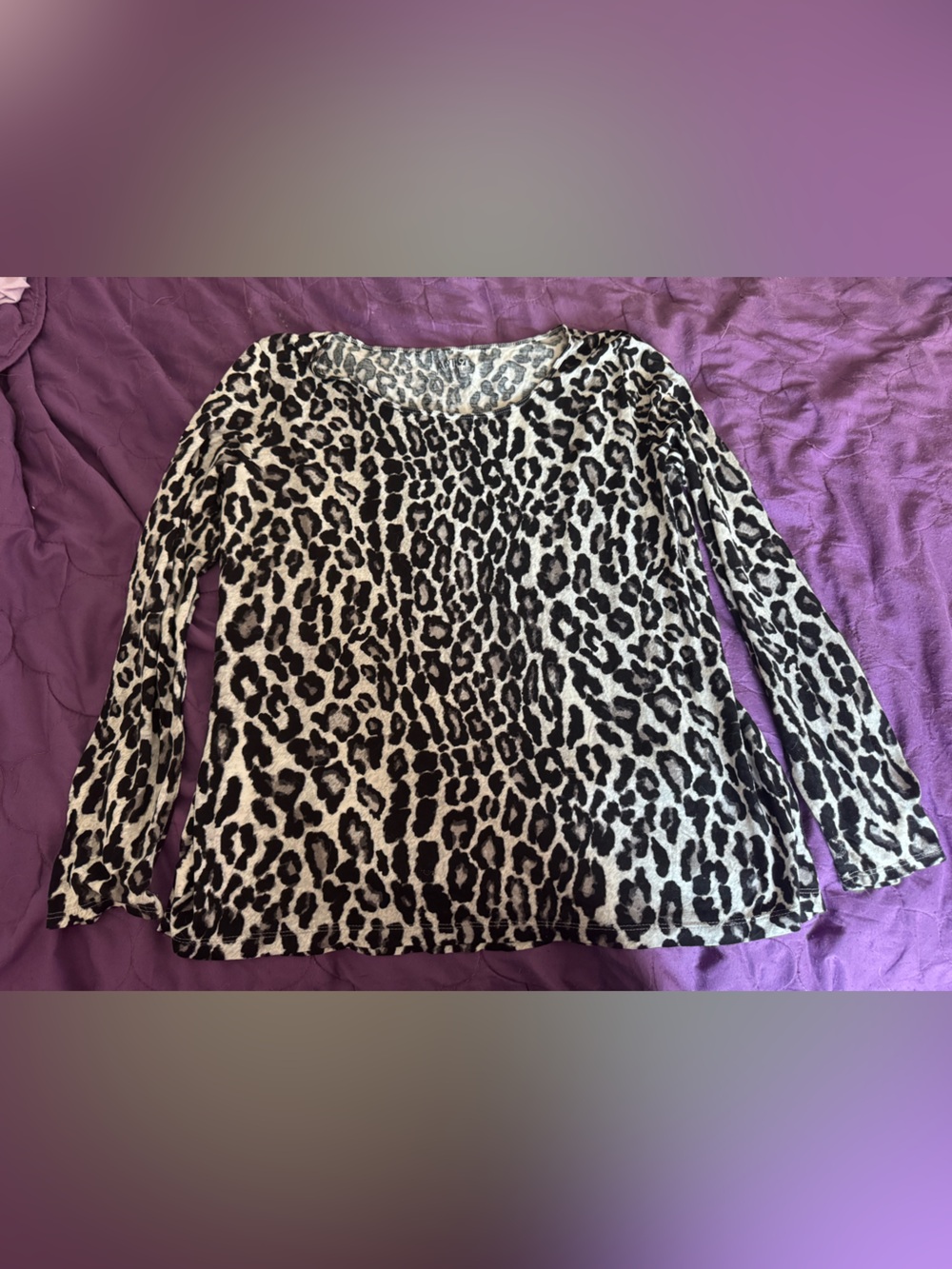 Essentials Women's Long-Sleeve Leopard Print Top - Black and Gray